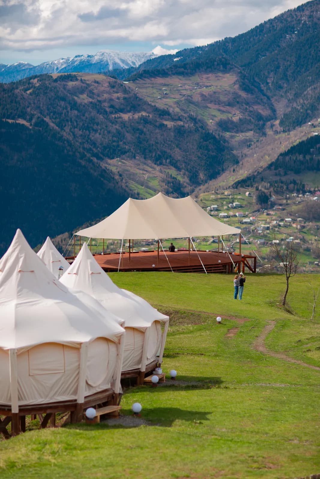 Bell tents a short walk from the wedding tent on the ridge
