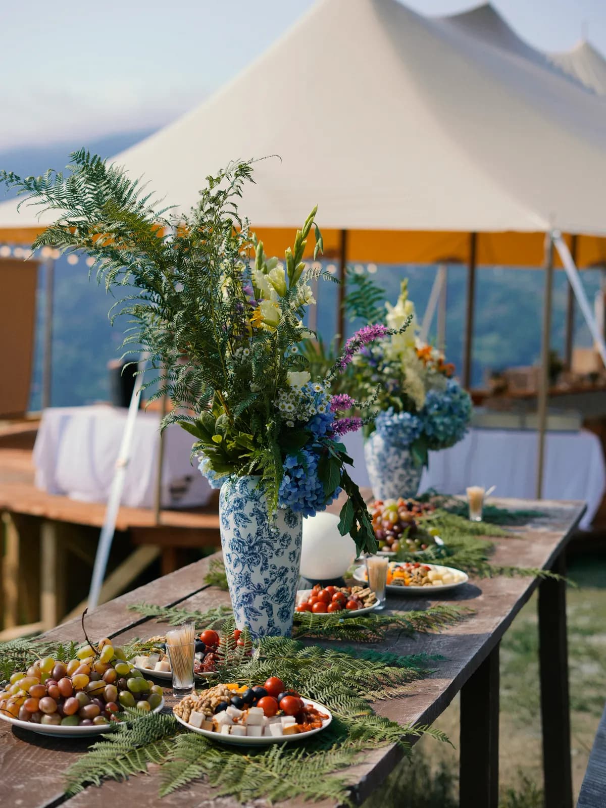Wildflower bouquets on the feast table