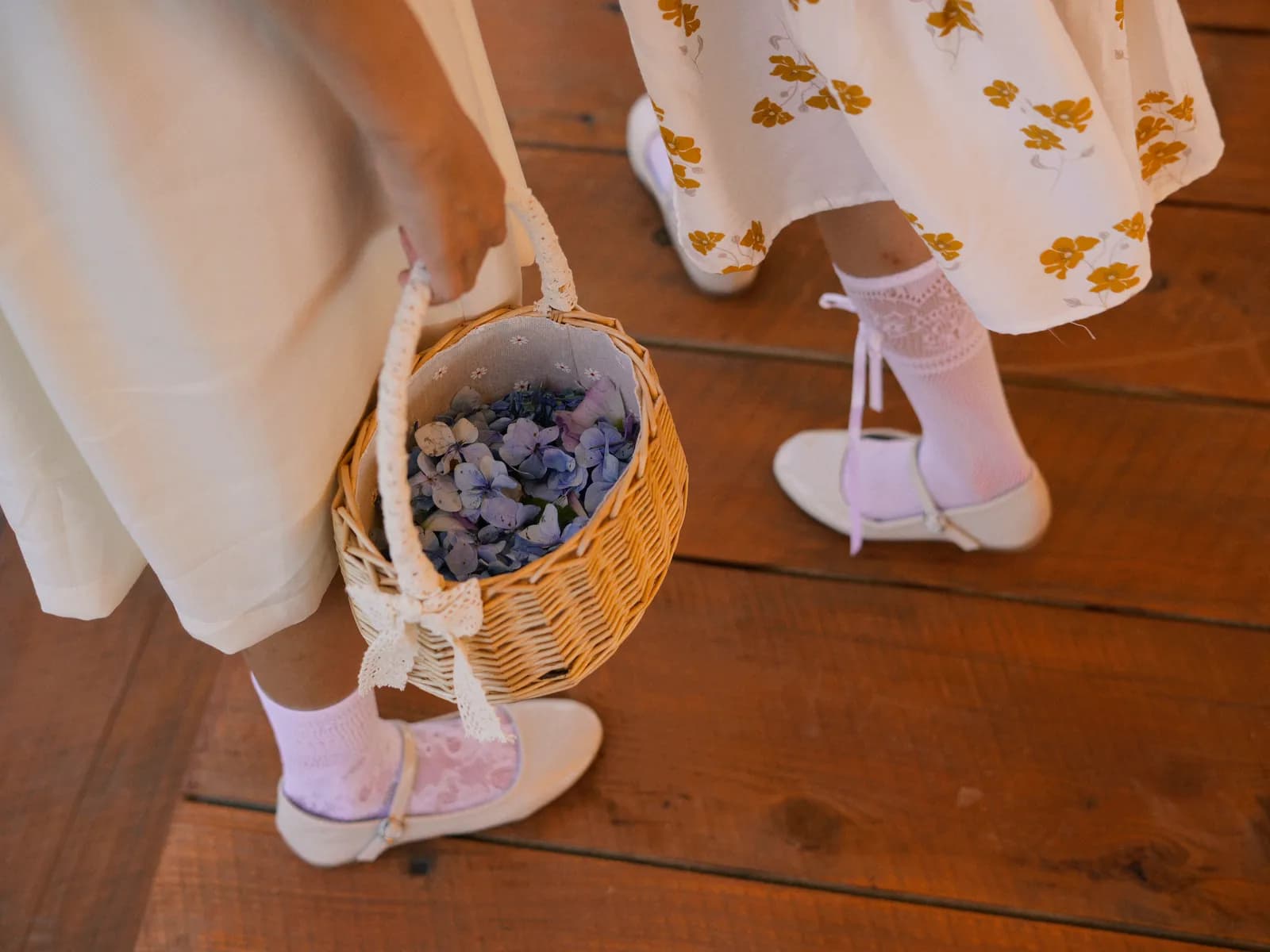 The flower basket and the flower girl's shoes