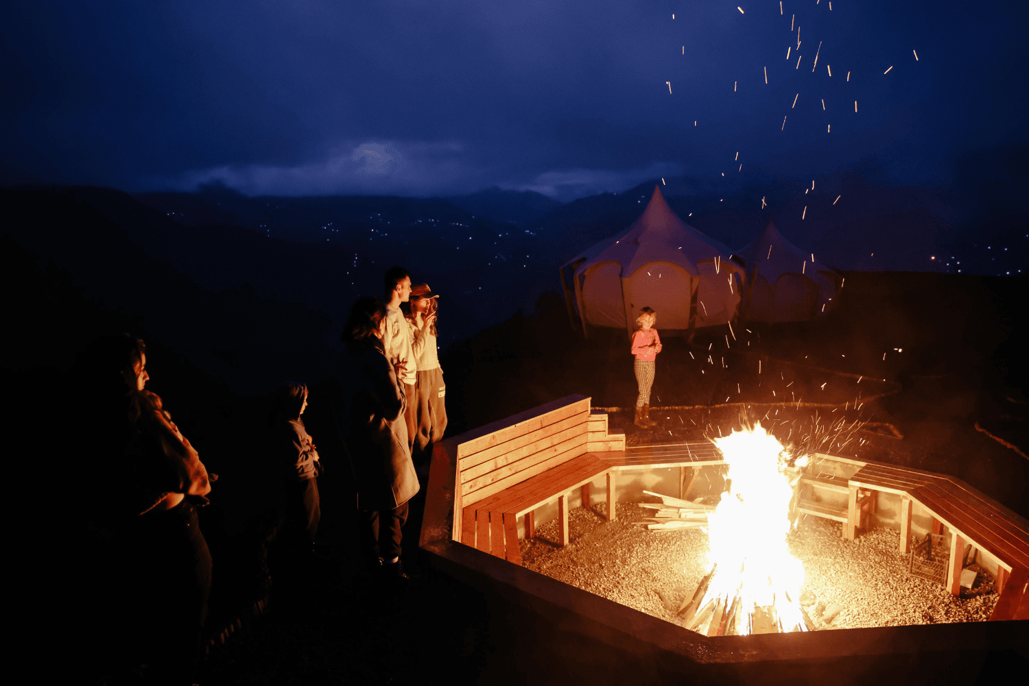 Campfire under the starry skies