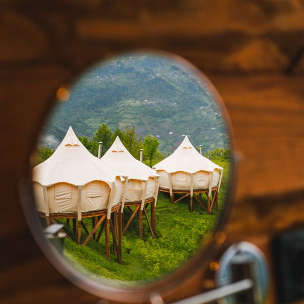 Glamping in a bath mirror